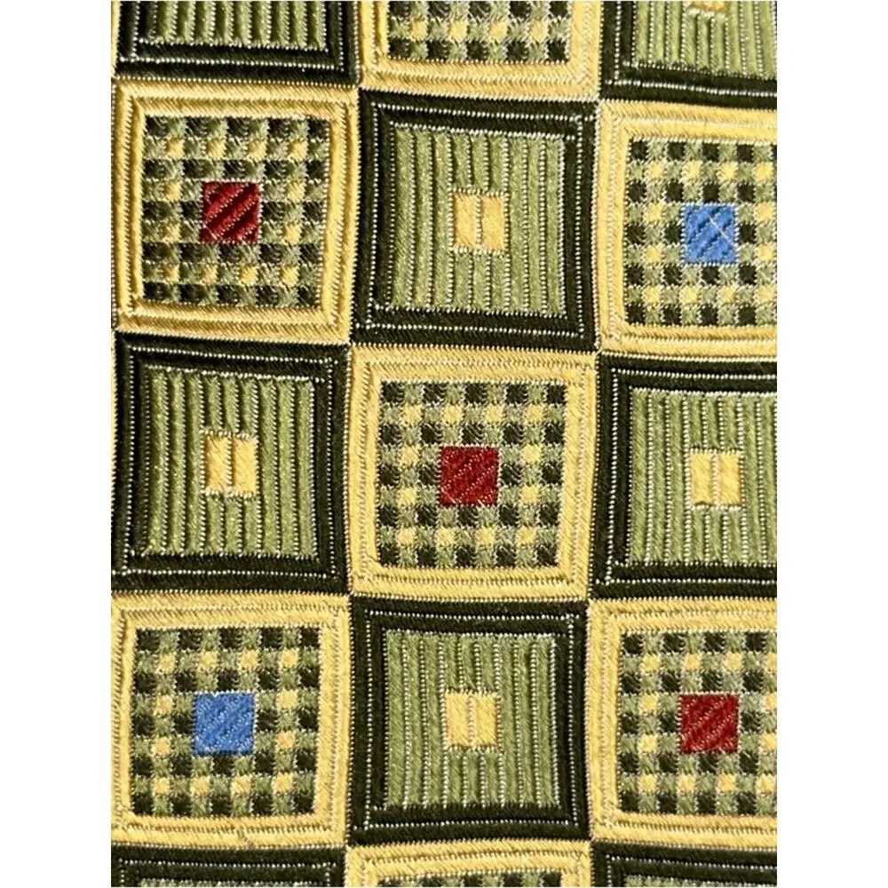Bruno Piattelli Roma Vintage Gold Green Geometric Print Silk Necktie Tie